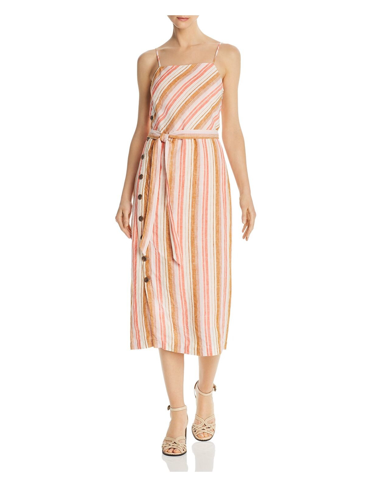 JOIE Womens Pink Striped Sleeveless Square Neck Midi Sheath Dress Size: S