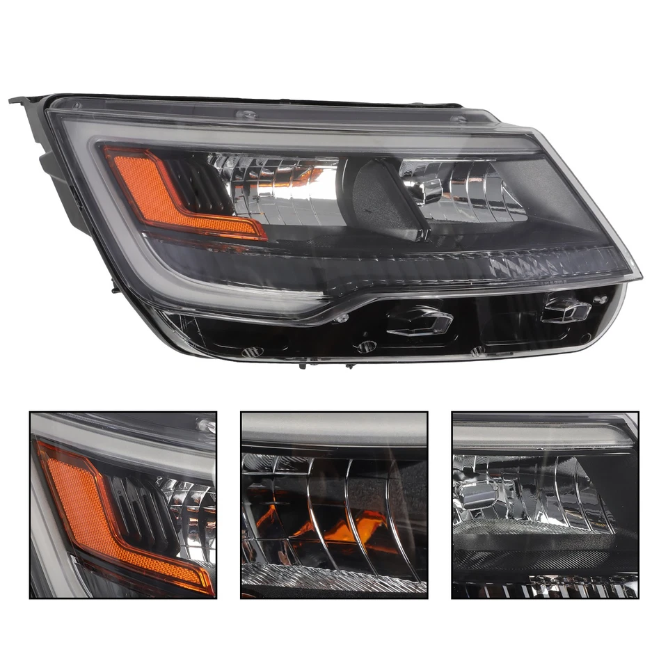 Pair For Ford Explorer Sport 2016-2018 Front Headlight Halogen W/LED DRL Black - Image 2 of 4