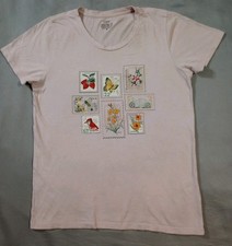 J Crew Collertor Tee Womens Pink Medium Stamps Short Sleeve Top