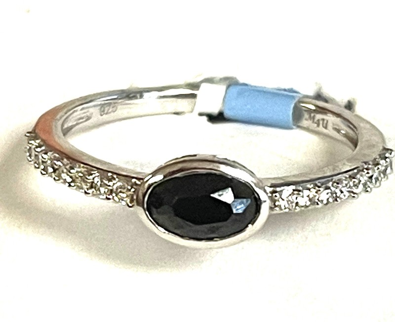 925 sterling silver lab grown diamond black onyx gemstone ring band 1.6g vintage