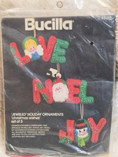 Vintage Bucilla 48615 Christmas Wishes Felt Ornament Kit LOVE NOEL JOY Set of 3
