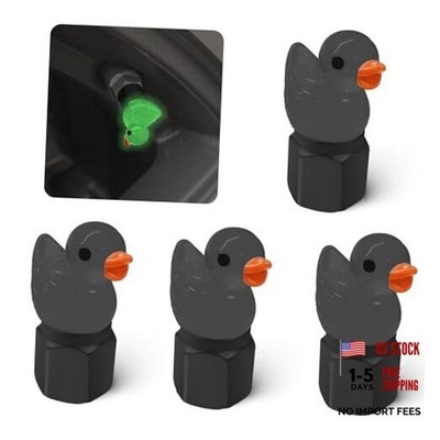 4 Pack Cute Duck tire Valve caps, Glow in The Dark Tire Valve Caps, black