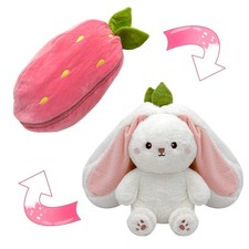 Bunny Stuffed Animal,Strawberry Reversible Cuddle Bunny Plush Doll with Zippe...