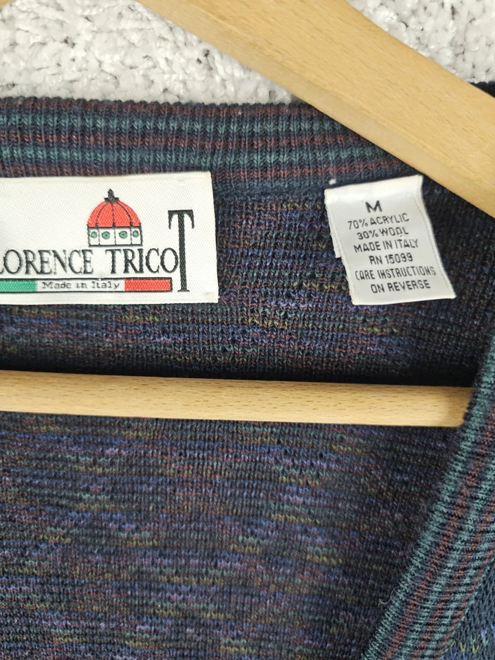 Cárdigan Suéter Vintage Florencia Tricot Mediano Argyle Mezcla Lana Italia Abuelo Foto 4 de 4