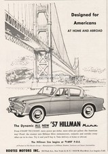 1957 Hillman Minx Sedan Rootes Motors Golden Gate Bridge Art British Car 1956 Ad