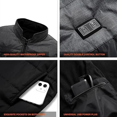 Chaleco calefactable Chaqueta de abrigo de calefacción eléctrica de invierno USB image 6