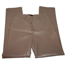 Forever 21 Faux Leather Button Fly Pants Taupe Size Small Straight Leg