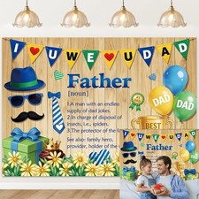 Father's Day Backdrop Banner for Father's Day Decorations Wooden I Love Dad Best