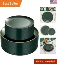 Classic Green and Gold Rim Dinnerware Set - 100PCS for Effortless Entertaining