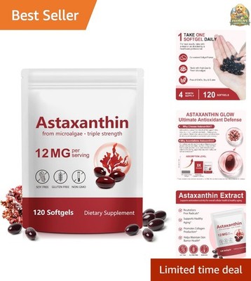 Astaxanthin 12mg, Natural Antioxidant Supplement for Eye, Joint, Skin Health,...