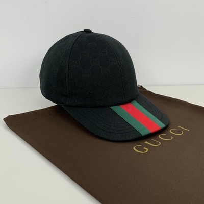Gucci GG Monogram Center Web Canvas Baseball Cap Head Hat Black 