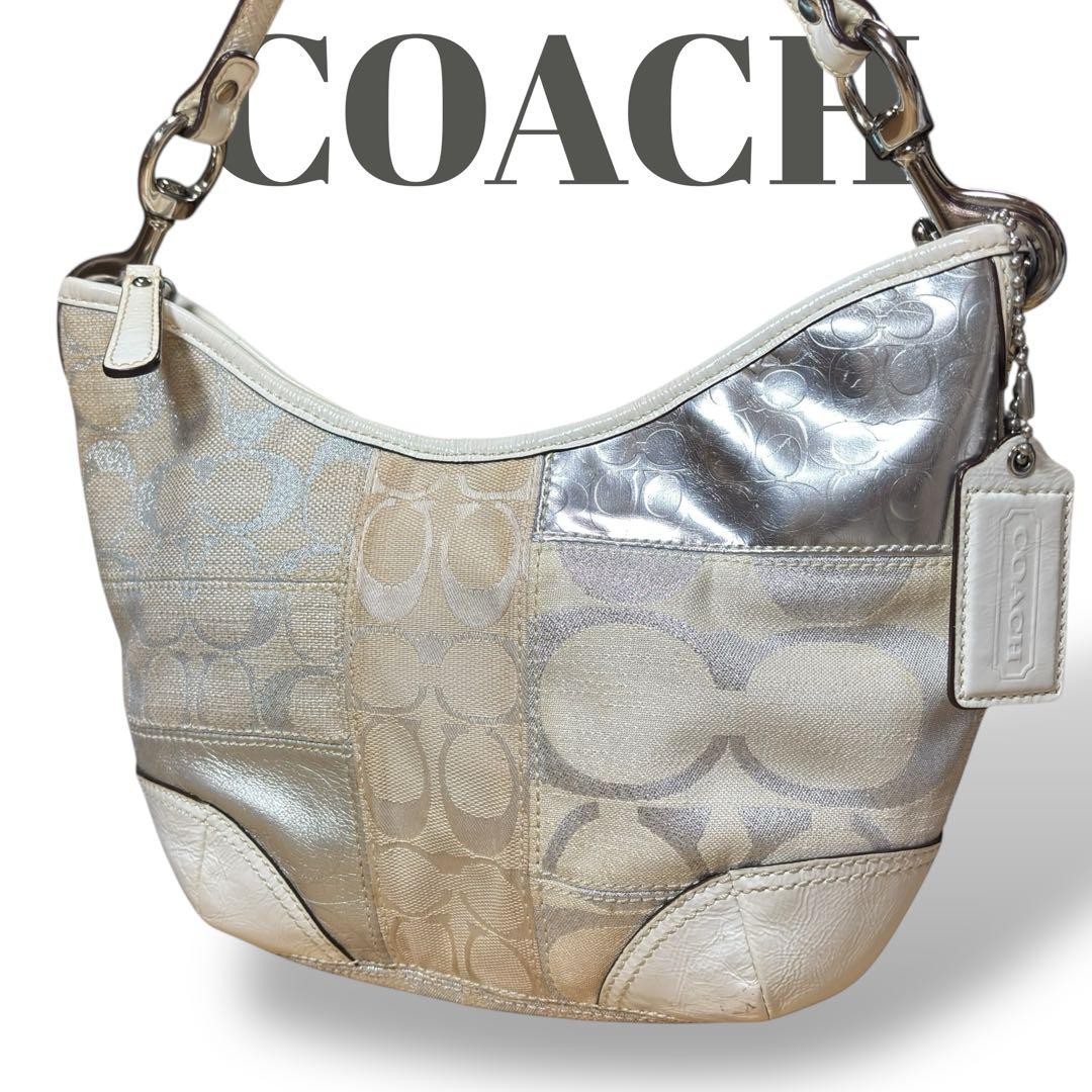 COACH One Shoulder Patchwork Silver y2k Hobo - image 1