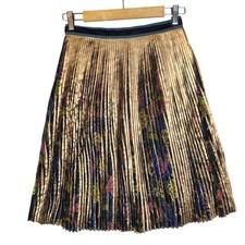Maeve Anthropologie Printed Pleated Skirt 2P Gold Floral Metallic Foil Midi