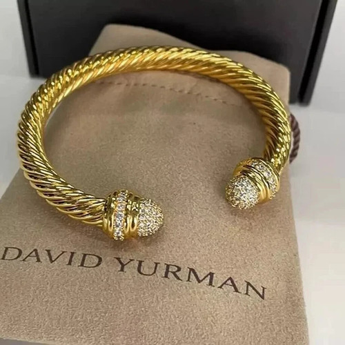 David Yurman 18K Yellow Gold 7mm Cable Bracelet with Diamonds