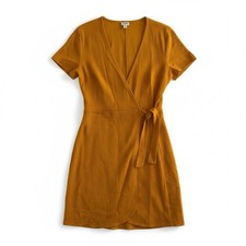 J. Crew Yellow Textured Wrap Dress Short Sleeve Tie Waist Midi Size M