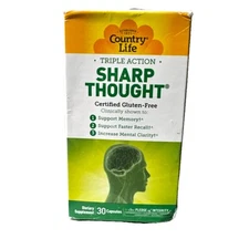 Country Life SharpThought 30 Capsules Gluten-Free, GMP Quality Assured NEW 07/26