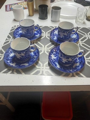 Toga tea cups and saucers flow blue set of 4