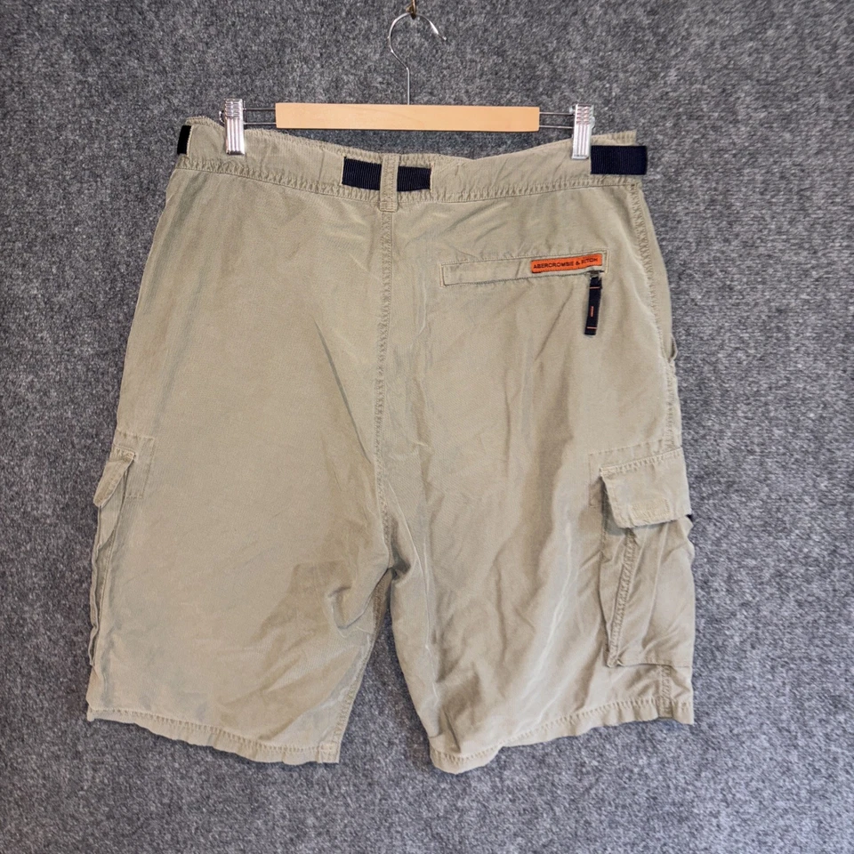 Vtg Abercrombie & Fitch Mens Cargo Shorts Large 34 Green Belted Nylon Cotton Y2K - Image 4 of 4