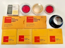 Set of 4 Kodak Wratten Gelatins, Glass 52mm Filters, 52mm Rubber Lens Hood