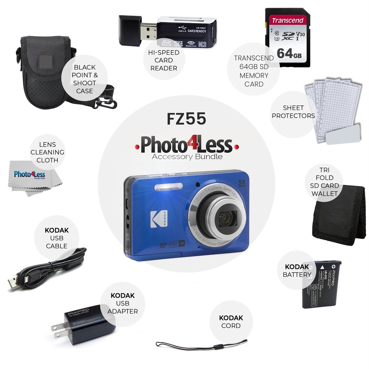 Kodak PIXPRO FZ55 Digital Camera (Blue) + Black Point