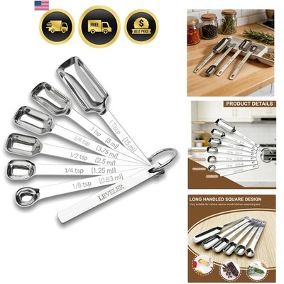 Stainless Steel Teaspoon Measuring Spoons Set of 7 with Leveler | Long Handle...