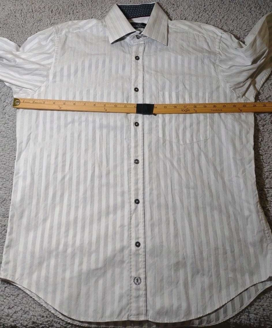 Bugatchi Men White Striped Button Long Sleeve Geo… - image 9