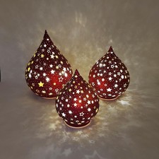 3er Set LED Tropfen RED STARS Sterne H. 16 + ...