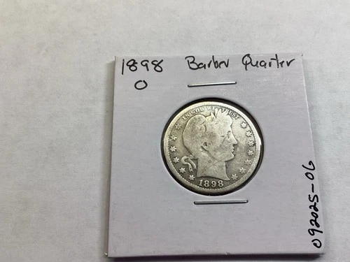 1898 O Barber 90% Silver Quarter Coin from New Orleans Mint 092025 06ta