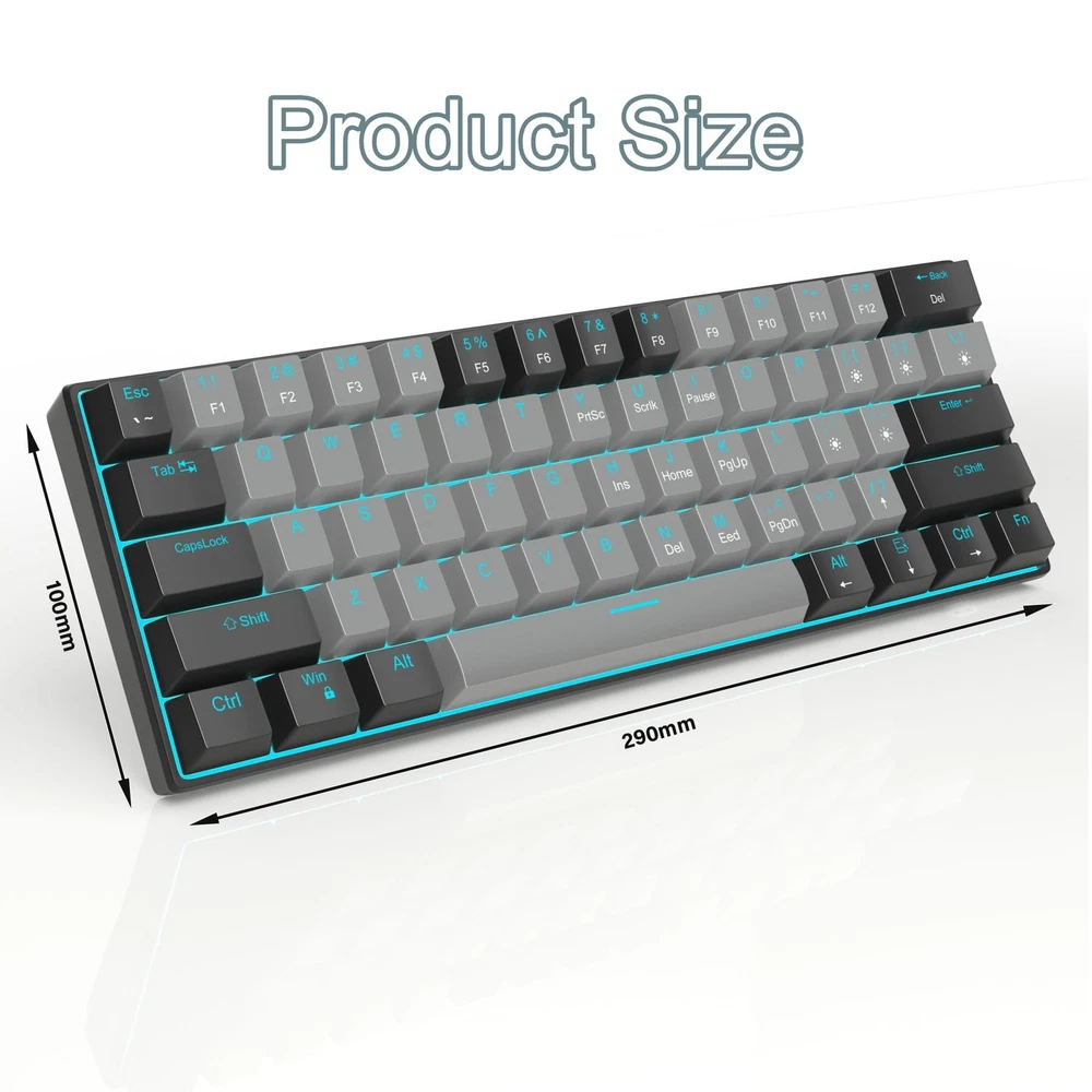 60% Compact Mechanical Gaming Keyboard with Blue Switches, Sea Blue Backlit Keys, Ergonomic Design, and Durable Build for Enhanced Typing and Gaming Experience