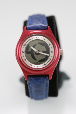 Relic Big Tic Uhr Damen Rot Edelstahl Gehäuse Blaues Lederband Batterie WR Quarz