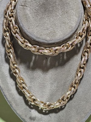 Vintage West Germany Linked Thick Textured Roop Goldtone Necklace 26'' Long