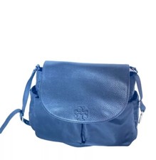 Pre-owned Tory Burch Thea Nylon/Pebbled Leather Messenger flap Diaper Bag Black