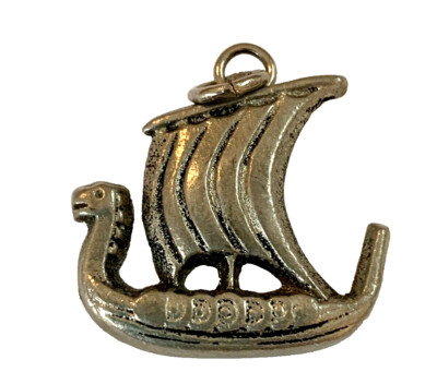 Viking Ship Pendant Vintage Pewter Signed BT Sweden MCM Modernist