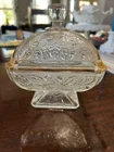 Vintage Oak Leaf & Acorn Clear Glass JEANETTE Covered Candy Dish Gold Trim