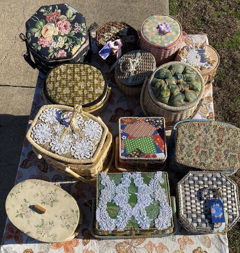 Wood Farm Box 2 Sewing Pin cushions Rhinestone Machine Charm Notions 190 - Picture 20 of 21