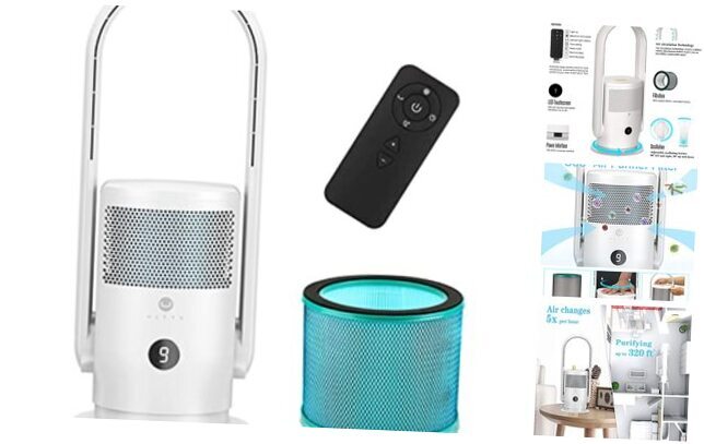 ULTTY Bladeless Tower Fan and Air Purifier Combo, True HEPA Filter Medium White