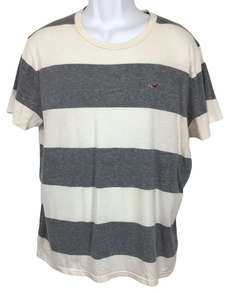 Men's Hollister Must Have Collection Striped Shirt Sz XL Gray White Casual  Tee