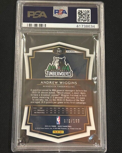 Andrew Wiggins 2015 Panini Select Lt Blue Prizm Die-Cut #141 #/199 Wolves PSA 10 view 2