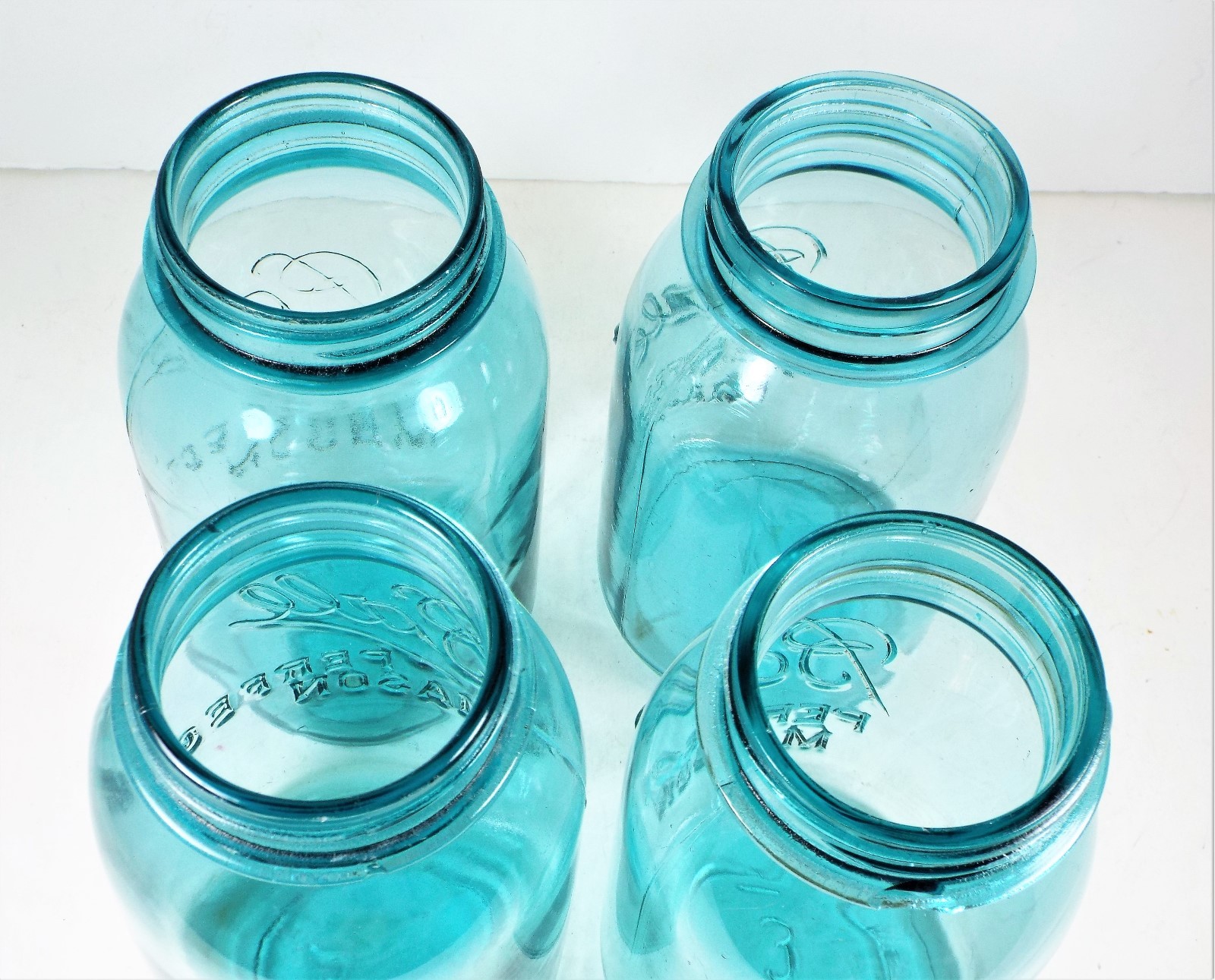 4 Vtg BALL PERFECT MASON Aqua Blue Quart Canning Jars 19101933 eBay