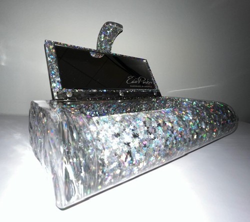 EDIE PARKER STAR GLITTER ACRYLIC CLUTCH, SILVER RAINBOW - Picture 5 of 10