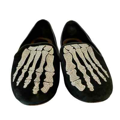 Mara & Mine Jem Skull Slippers Silver Embroidered Skeleton  display picture 2