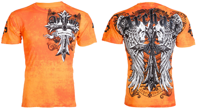 Archaic by Affliction Men's T-Shirt Copper Wings Cross Biker