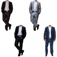 Designer men's suit fitted wool sport coat and pants gloss black brown silver