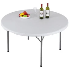  48" Round Foldable Table Portable Plastic Dining Table with Handle, White