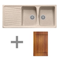 Lavello cucina composito PLADOS SP1162 2 vasche+scolapiatti + Tagliere in legno 