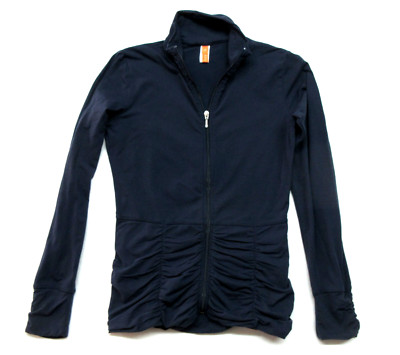 LUCY Small Ruched Full-Zip Blue Stretch Yoga Longsleeve Sweatshirt Track Jacket
