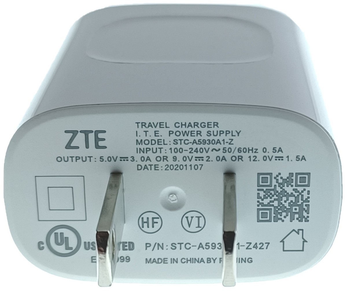 OEM ZTE Travel Charger STC-A5930A1-Z 5V-3A OR 9V-2A OR 12V-1.5A +2