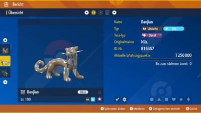 Shiny Baojian 6IV | LVL 100 | Nat Dex | Pokemon Karmesin & Purpur [Deutsch]