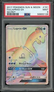 2017 Pokemon Lapras GX Secret Rare Full Art Sun & Moon 151/149 PSA 9