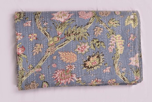 Indischer Blumenmuster Kantha King Size Quilt Baumwolle Tagesdecke Decke Überwurf Boho  - Bild 4 von 8
